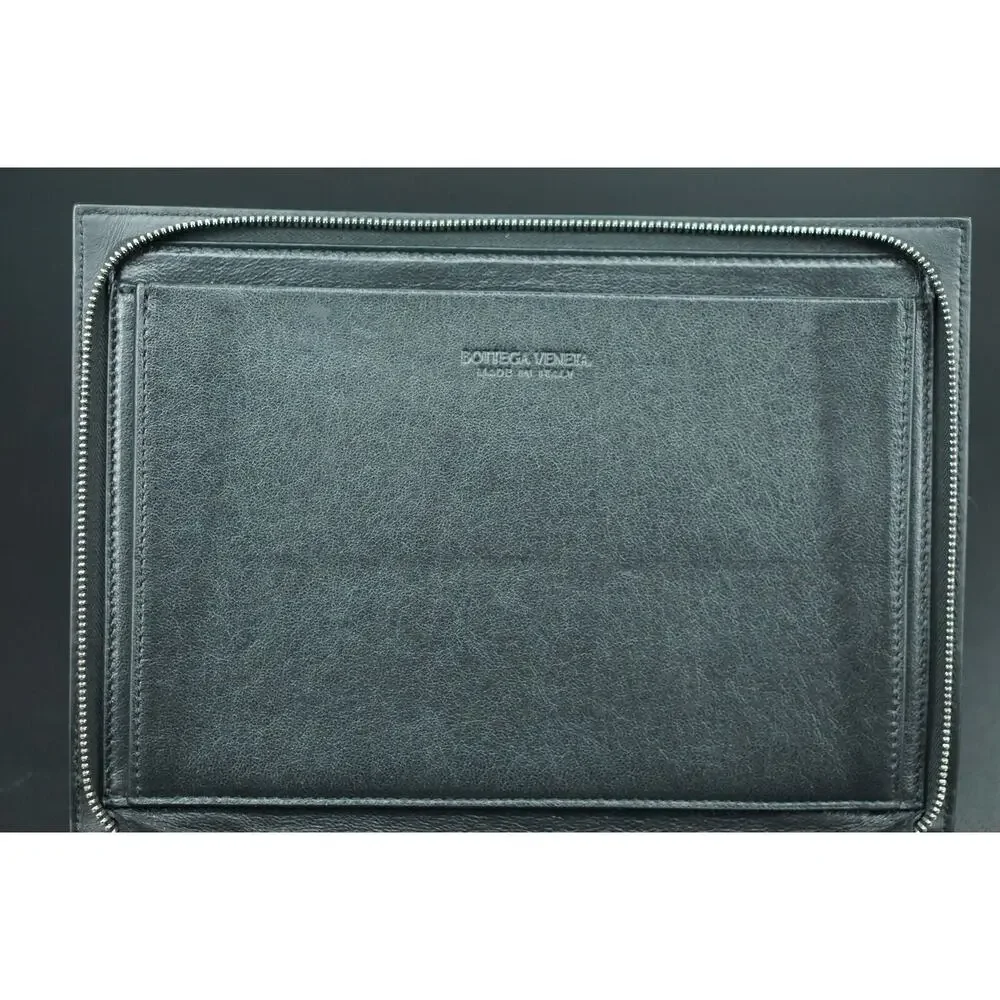 Bottega Veneta Intrecciato Leather Document Case Woven Bag $1090 Black Pad